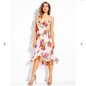 Guess-floral/picnic Plaid Wrap High Low Midi Dress (Size:Small)